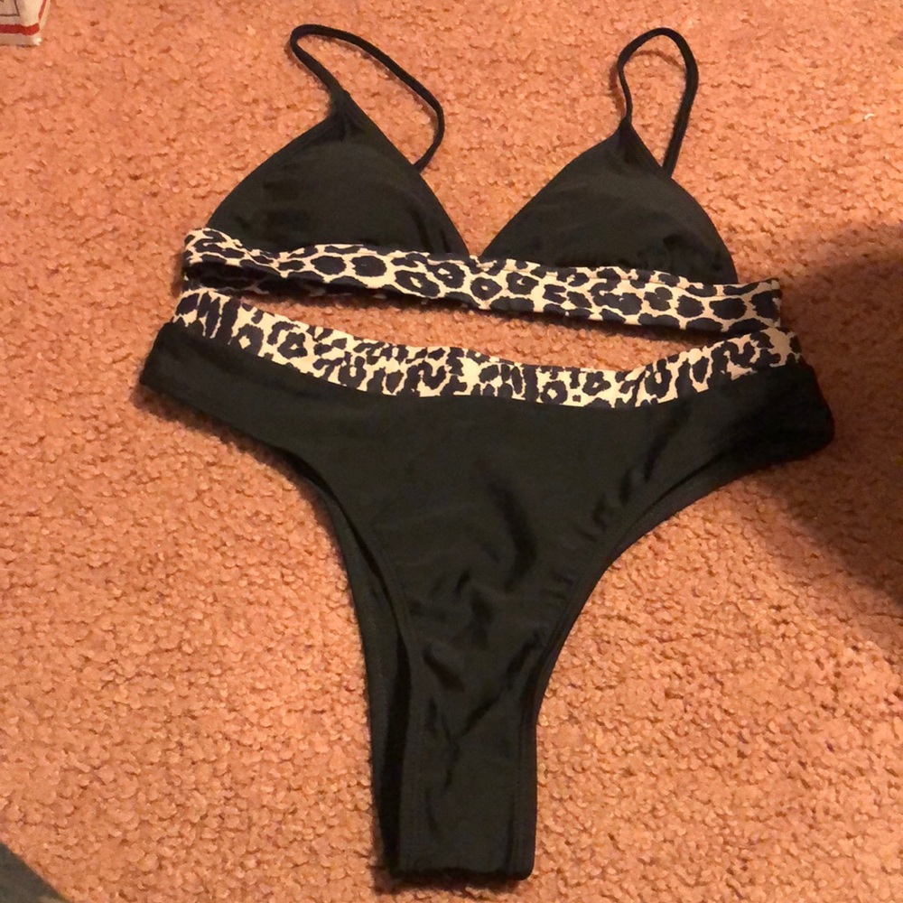 Shein Stylish Black and Leopard Bikini